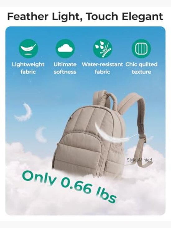 Mini Puffer Backpack, Quilted Lightweight Daypack, Water-Resistant Casual main image 6